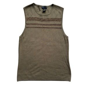 Grace Dane Lewis Women's Sleeveless Striped Tank Top Olive Green Size M Stretch